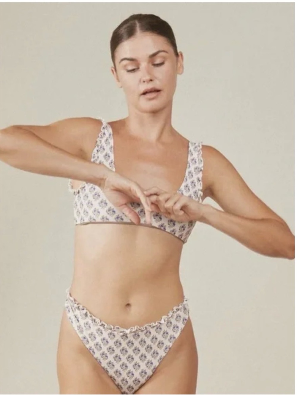 ACACIA Flora Print Bikini Set peach top and bottom size large